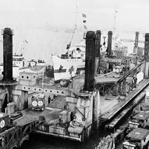 Prefabricated Ports. Picture shows: LST Spud pierhead assembly showing clearing