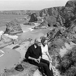 Prime Minister Margaret Thatcher and her husband Denis on holiday in North Cornwall
