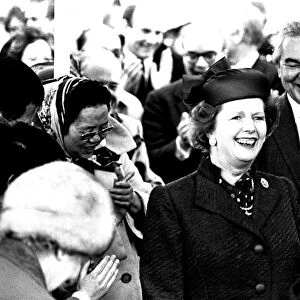Prime Minister Margaret Thatcher at the launch of the SD14 cargo ship United Effort at