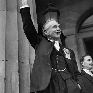 Prime Minister Sir Alec Douglas Home waving to the crowd after his victory at Perth