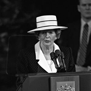 Prime Minster Margaret Thatcher delivers a speech at Guildhall, London. 3rd June 1988