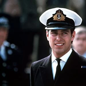 Prince Andrew in naval uniform returns from falklands 1982 at Portsmouth docks