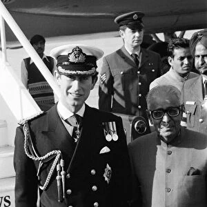 Prince Charles, Prince of Wales at Delhi Airport in naval uniform. 26th November 1980