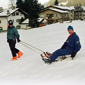 Prince Charles sledging with Prince Harry in Klosters Switzerland January 1997