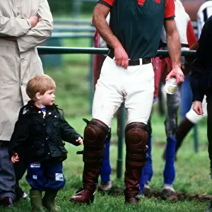 Prince Charles with son Prince Harry at polo match at Cirencester June 1987