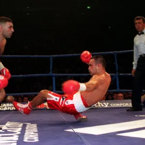 Prince Naseem Hamed boxer knocks down Wilfredo Vasquez of Puerto Rico in the WBO