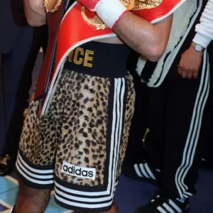 Prince Naseem Hamed wearing his Lonsdale belt after successfully defending his WBO