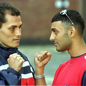 Prince Naseem Hamed with world title fight opponent Jose Badillo (L