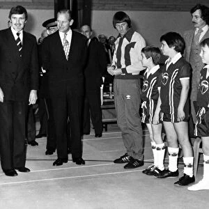 Prince Philip, Duke of Edinburgh, accompanied by Coventry City Chairman Jimmy Hill