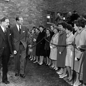 Prince Philip, Duke of Edinburgh visits Liverpool. Girls who attend Childwall Hall County