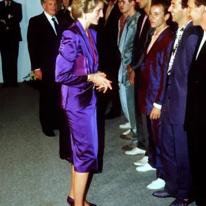 Princess Diana meets rock group Dire Straits at Wembley arena after their concert