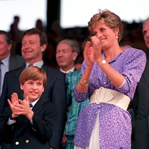 PRINCESS DIANA AND PRINCE WILLIAM WATCH THE TENNIS AT WIMBLEDON 1991