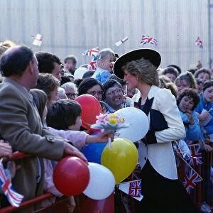 Princess Diana talks to crowds as she arrives at Yarrow Shipbuilders Ltd in Scotstoun