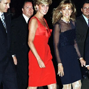 Princess Diana, wearing a red dress by Christian Lacroix, arrives at the Petit Palais
