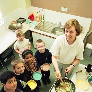 Pupils at Abingdon Road Infants School, Middlesbrough, in the special kitchen learn about