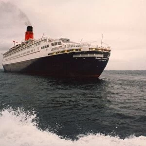 The Queen Elizabeth II - QE2 ship sails across the sea