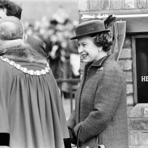 Queen Elizabeth II at The Way We Were Museum at Wigan Pier. 21st March 1986