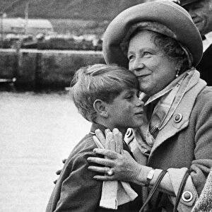 Queen Mother greets her grandson Prince Edward at the tiny Scottish port of Scrabster