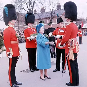 The Queen Mother presents Shamrock to the Irish Guards at Windsor, on St. Patricks Day