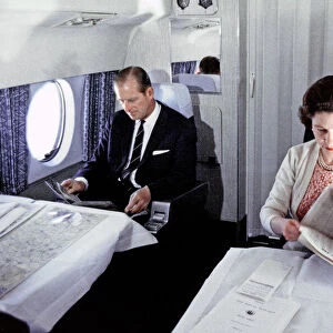 The Queen and Prince Philip on board a private jet, 1969