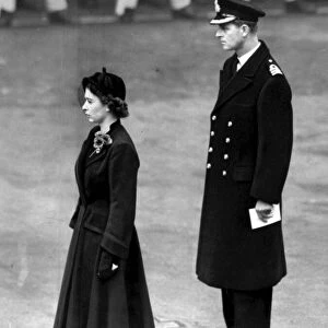 The Queen and Prince Philip at Remembrance Day ceremony at the Cenotaph. November 1952