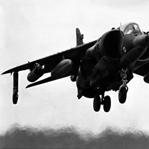 A RAF Hawker Siddeley Harrier GR3 "Harrier Jump Jet"hovering