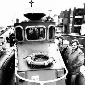 Redcar lifeboat crew look over the new RNLI vessel, Medina