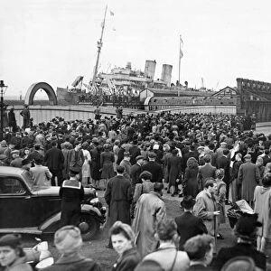 Repatriation at Liverpool Docks. The war is over and troops, ships