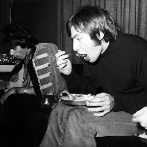 Rolling Stones Charlie Watts & Keith Richards sit in control room at Olympic Studios 19th