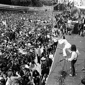 Rolling Stones performing on stage at the free concert in Hyde Park. 5th July 1969