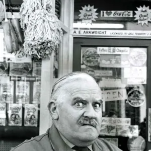 Ronnie Barker as the stuttering, miserly, lustful shopkeeper Arkwright from the BBC TV