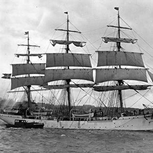 The sailing ship Danmark - Danish Training Ship leaving the River Tyne