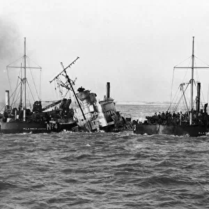 The salvage operation of HMS Gipsy. East coast of Britain, near Harwich, Essex