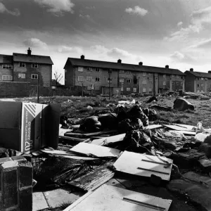 The scene of depravation at the Moss Croft estate in Huyton, Merseyside. 7th April 1991