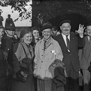 The scene outside Coventry railway station when film comedians Laurel and Hardy