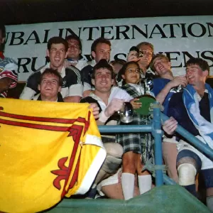 Scotland Rugby November 1992 Scotlands rugby heroes celebrate with the trophy