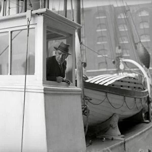 Sir Ernest Shackleton seen here aboard The Quest. in Londons St Cathrines Dock