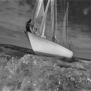 Sir Francis Chichester on board his yacht Gypsy Moth IV 1966 proir to his solo round