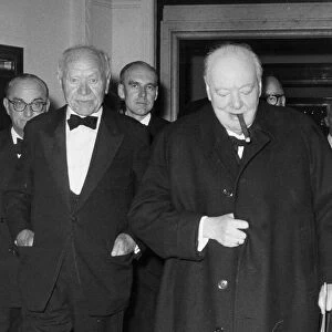 Sir Winston Churchill with Lord Beaverbrook leaving official dinner - June 1958