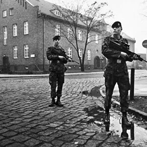 Soldier of the Kings regiment of the British Army in West Germany pictured on foot patrol