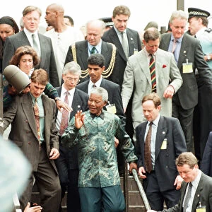 South African President Nelson Mandela seen here visiting Brixton Recreation Centre with