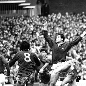 Sport - Rugby - Wales v France - 1982 - Welsh wing forward Rhodri Lewis leaps for