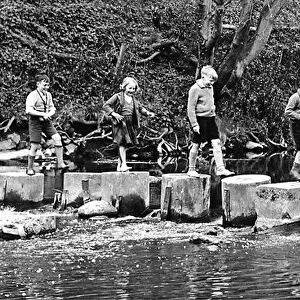 Stepping stones across the River Wansbeck are an added attraction for children playing in