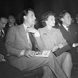 Stewart Granger actor and Jean Simmonds actress seen together at a big fight in 1956