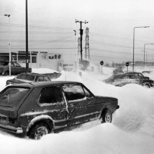 Stranded cars on the A48 Cowbridge bypass, South Wales, 20th February 1978