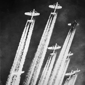 Streaking across the German sky, American B-17 Flying Fortress bombers of the US Eighth