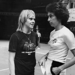 Sue Barker talking to Virginia Wade during tournament - November 1978