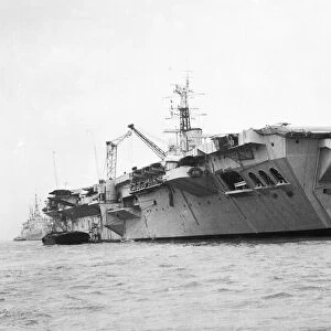 Suez Crisis 1956 The aircraft carrier HMS Bulwark docked at Plymouth