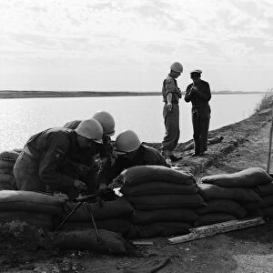Suez Crisis 1956 Danish UNO troops on the Suez canal set up a machine gun