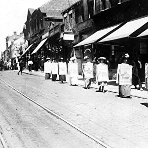 Suffragettes march down Northumberland Street in Newcastle. Circa 1908
